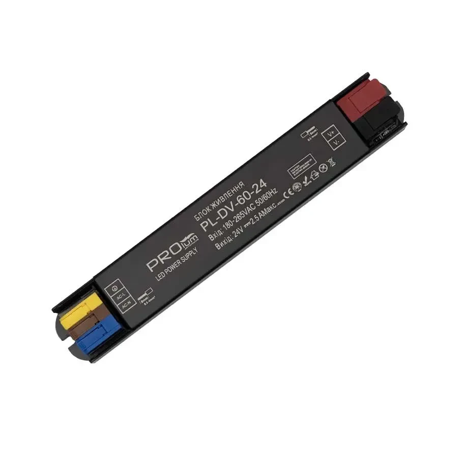 Блок живлення ультратонкий 24V, 60W, 2.5А, Series "DV" IP20 PROLUM 252016