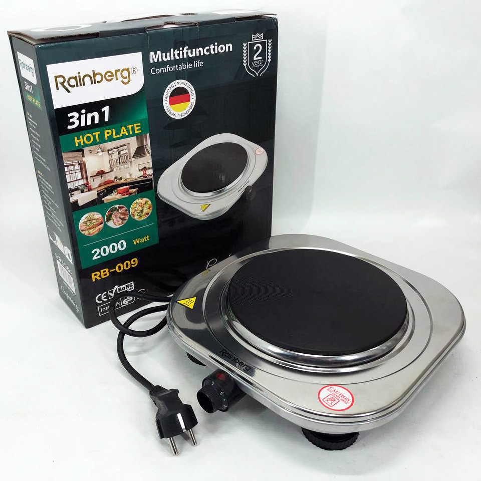 Маленька електроплита настільна Rainberg RB-009, Електроплита на 1 конфорку, Стильна електро плита EW-19, фото 1