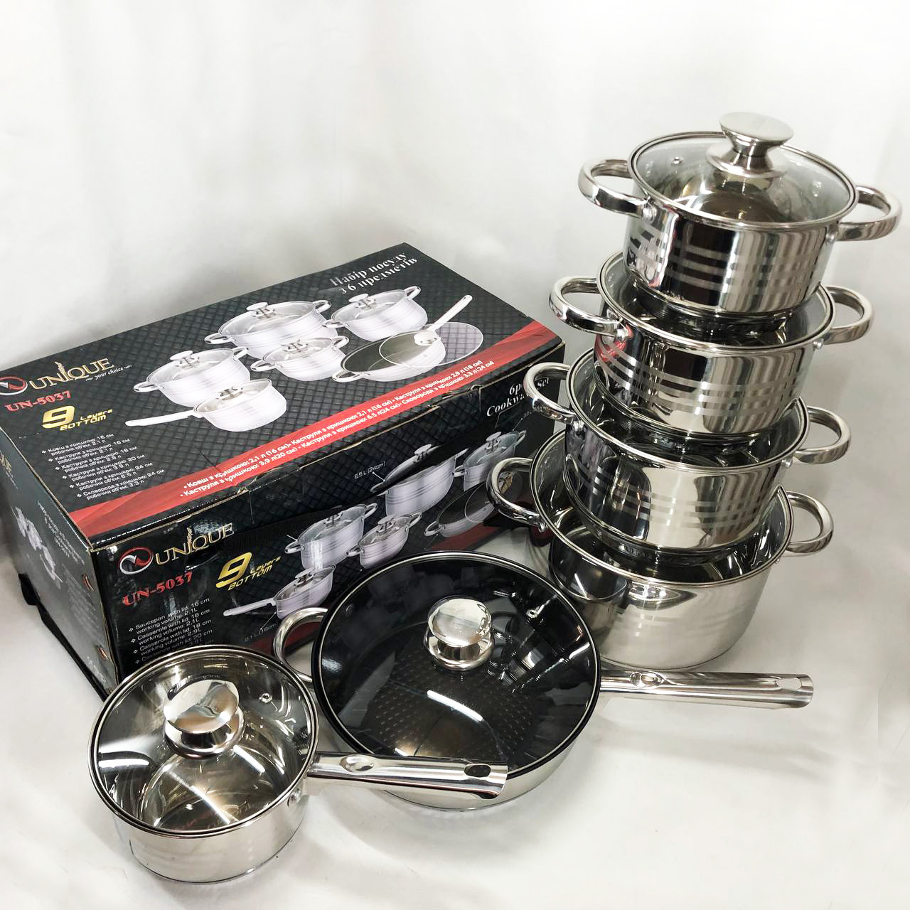 Набір каструль преміум UNIQUE UN-5037 12шт, Набір якісних каструль хорошої якості CJ-54, фото 1