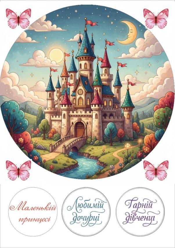 Вафельна картинка для торта "Замок" для дівчинки /ВК-0102/  - А4, фото 1