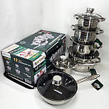 Комплект металевих каструль Rainberg RB-601 12 предметов, Набір високих каструль, Набір посуду каструлі VI-68, фото 4