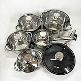 Комплект металевих каструль Rainberg RB-601 12 предметов, Набір високих каструль, Набір посуду каструлі VI-68, фото 5