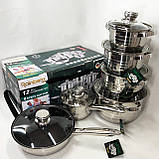 Комплект металевих каструль Rainberg RB-601 12 предметов, Набір високих каструль, Набір посуду каструлі VI-68, фото 8