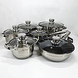 Комплект металевих каструль Rainberg RB-601 12 предметов, Набір високих каструль, Набір посуду каструлі VI-68, фото 10