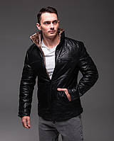 Куртка зимова чоловіча шкіряна на хутрі до -20°С Ra чорна тепла