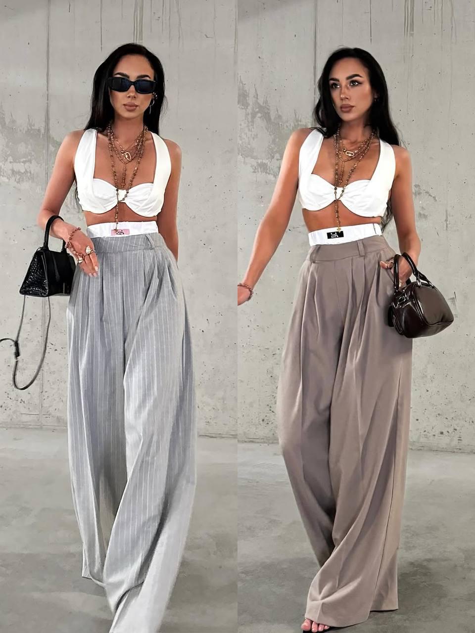 Штани з костюмки в полоску Модель: 1528-358 Колір: сірий, мокко, фото 1