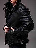 Куртка дублянка чоловіча зимова шкіряна на хутрі до -10°С Ra чорна