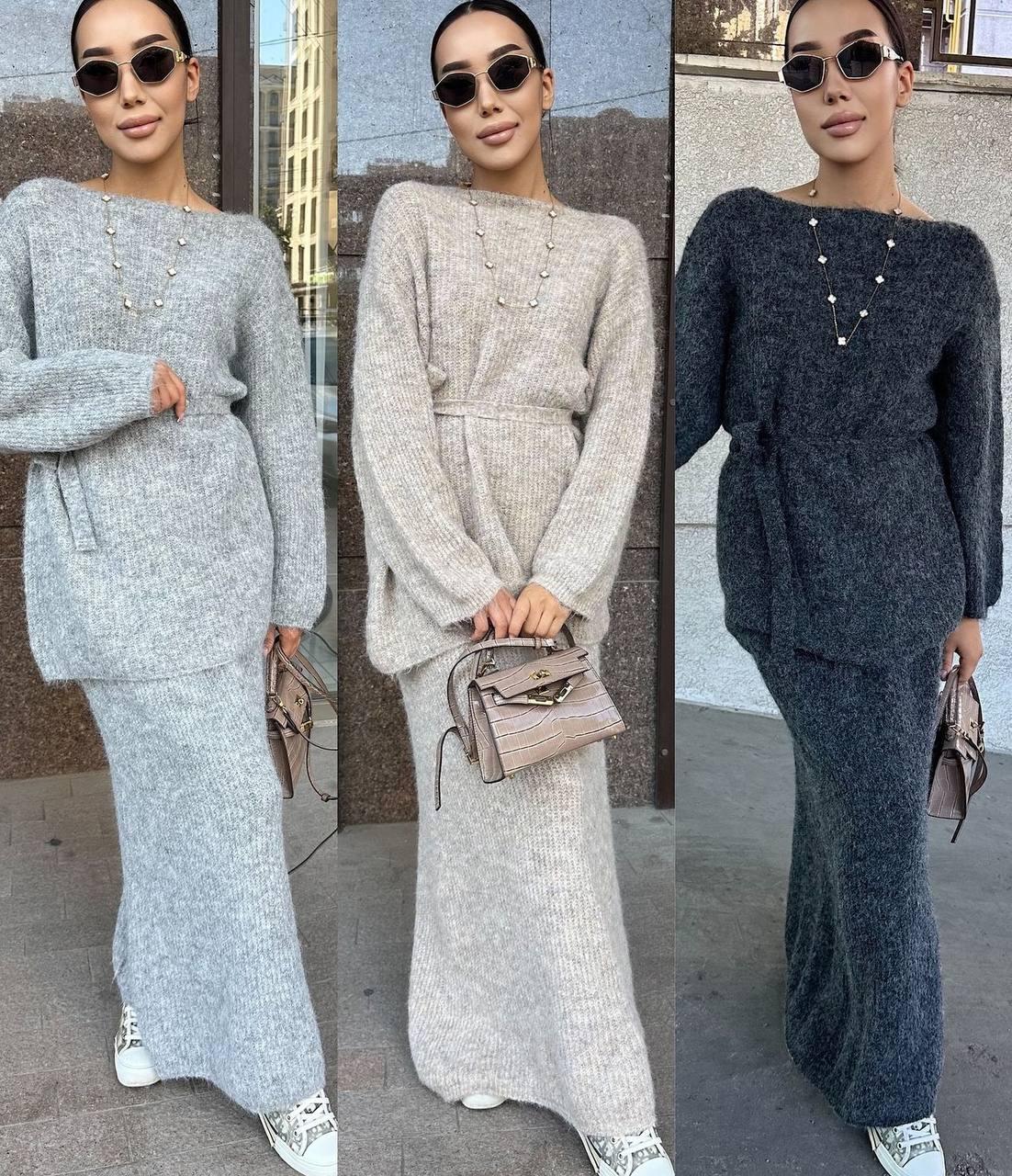 Костюм з ангори рубчик Модель: 1528-326 Колір: беж, сірий, фото 1