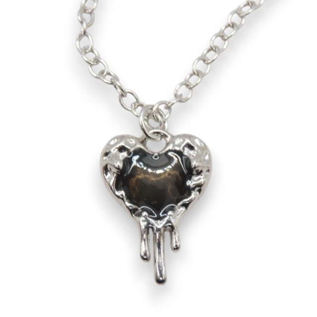 Сріблястий кулон плачуче серце з чорно-прозорим кристалом ретро стиль Y2K нержавіюча сталь 304 Bow Star 2.3 см ланцюжок 45+5 см, фото 1