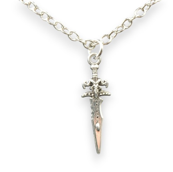 Сріблястий кулон некро меч із черепом ретро стиль Y2K ювелірний сплав ланцюжок нержавіюча сталь 304 Bow Star 2.3 см, фото 1