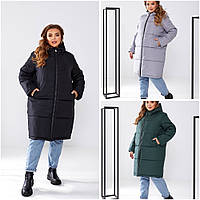 Куртка женская стеганная удлиненная норма батал черный серый изумруд 42-44,46-48,50-52,54-56