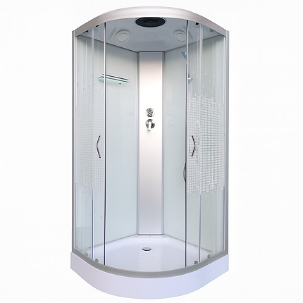 Душовий бокс 61 BF RC White Puzzle 90х90х210см на низькому піддоні скло матове з принтом, фото 1