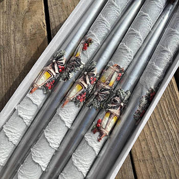 Свічки декоративні новорічні срібло 30 см