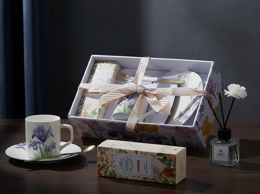 Набір для Чаювання "Квітучий Ірис": Чашка, блюдце, ложка та аромадифузор (200 мл), фото 1