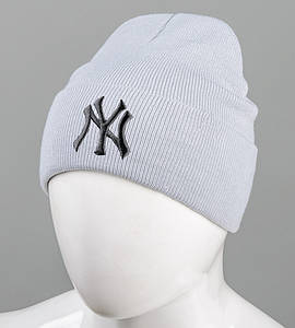 Шапка молодіжна з вишивкою NY (m33), Св.Сірий