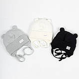 Дитяча зимова шапка з вушками на зав'язках, Вовна мериноса, колір Молочний, розмір 38, фото 3