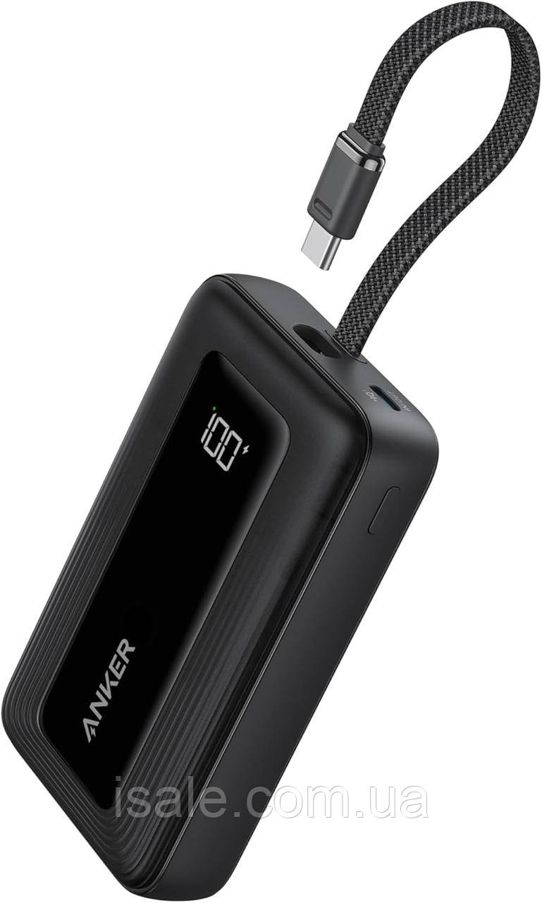 Портативний зарядний пристрій ПаверБанк Anker Zolo PowerBank 20000 mAh 30 W з інтегрованим кабелем USB-C (A1689), фото 1