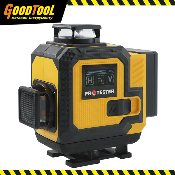 Лазерний рівень 16 ліній 4D PROTESTER LL616G-TR (2xH360/2xV360, LCD-дисплей, пульт ДК + штатив - зелений промінь)