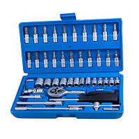 Набір інструменту 1/4" 46 шт, 4-14 мм з тріщ., подовжує., кардан, отв.-вороток, біти Grad