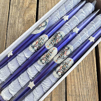 Свічки декоративні новорічні сині 30 см