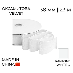 Стрічка оксамитова 007 | 38 мм з глітером Біла | White 23 м