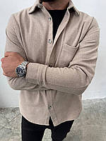 Стильна чоловіча байкова сорочка оверсайз  на ґудзиках (Розмір S-XXl), Бежева