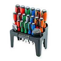 Набір викруток ударних 18 шт SL, PH, PZ, Torx, біти 10шт, шестигранники 16шт з підставкою-органайзер Strona