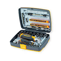 Викрутка з бітами та головками 1/4" 68 шт CrV тріскачкова шарніром, подовжувачі, тріскачка (футляр Strona