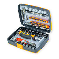 Викрутка з бітами та головками 1/4" 68 шт CrV тріскачкова, подовжувачі, тріскачка (футляр) Strona