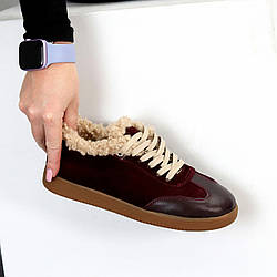 Шикарні утеплені бордові кросівки натуральна шкіра + замша 37