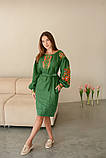 Зелена лляна сукня вишиванка в стилі петриківського розпису, арт. 4505-коротка, фото 2