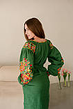 Зелена лляна сукня вишиванка в стилі петриківського розпису, арт. 4505-коротка, фото 3