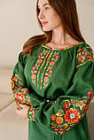 Зелена лляна сукня вишиванка в стилі петриківського розпису, арт. 4505-коротка, фото 5