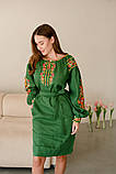 Зелена лляна сукня вишиванка в стилі петриківського розпису, арт. 4505-коротка, фото 4