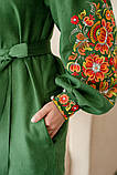 Зелена лляна сукня вишиванка в стилі петриківського розпису, арт. 4505-коротка, фото 6