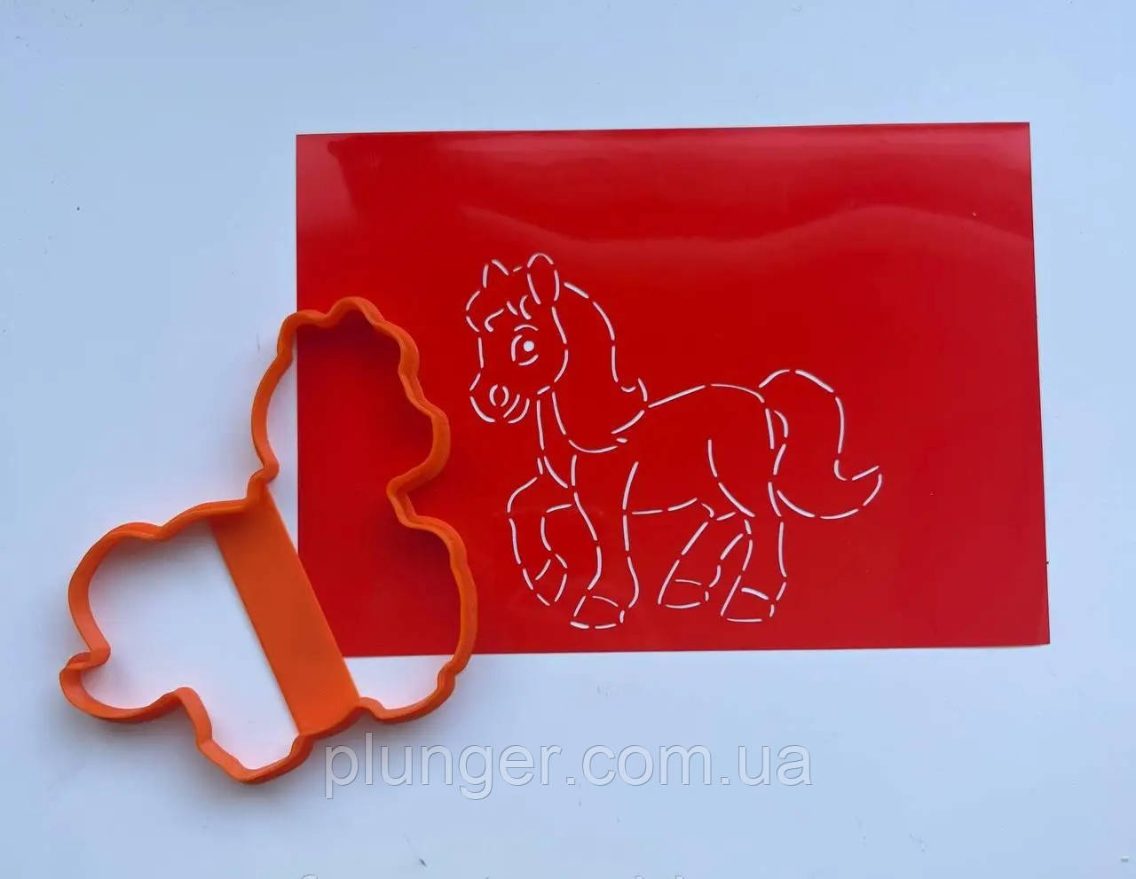 Вирубка пластикова для пряників Кінь з трафаретом 12 см., фото 1