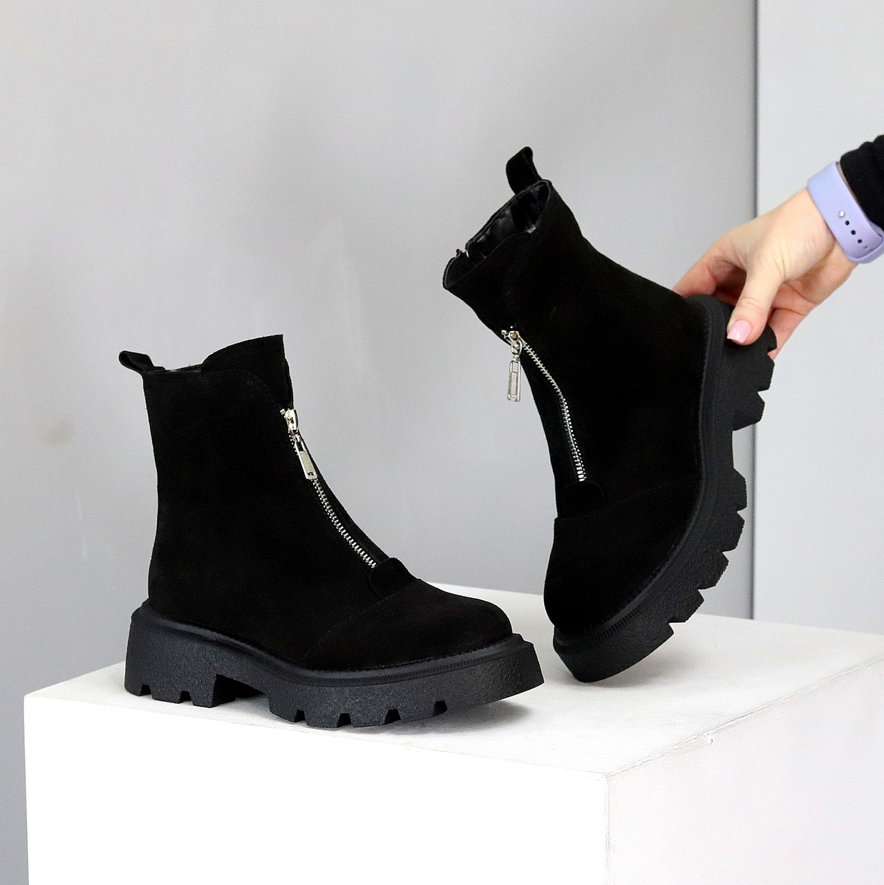 Теплі повсякденні замшеві черевики на блискавці низький хід, фото 1