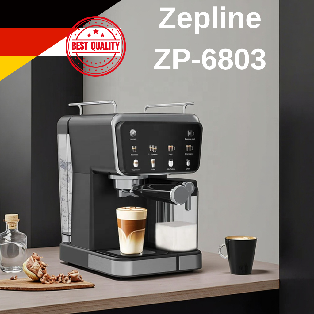 Кавоварки з дисплеєм 3в1 ріжкова кавоварка з капучинатором на 8 напоїв Zepline ZP-6803 для дому, фото 1