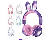 Бездротові дитячі Bluetooth навушники з вушками кролика, мікрофоном і LED підсвіткою ATD KE-01 Фіолетові, фото 2