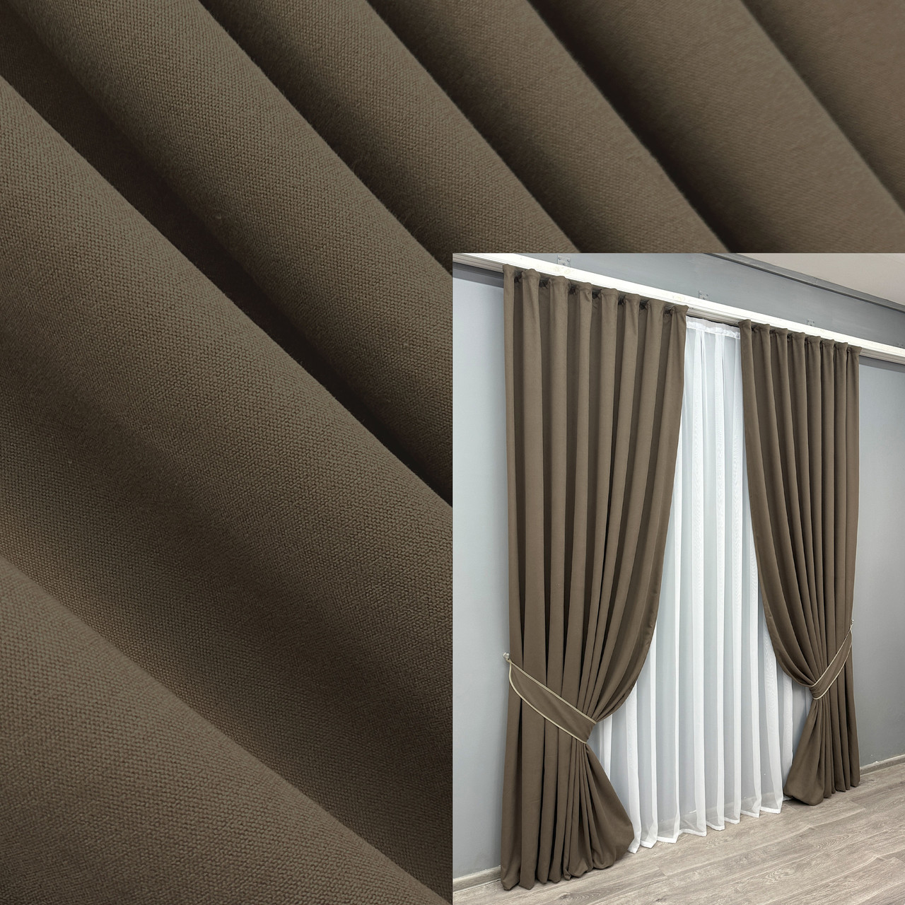 Комплект штор (2шт. 1,5х2,9м.) мікровелюр, колекція "Petek". Колір кавовий. Код 1831ш 33-0814, фото 1