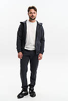 Зимний мужской спортивный костюм теплый на флисе из трехнитки на молнии кофта и штаны графит