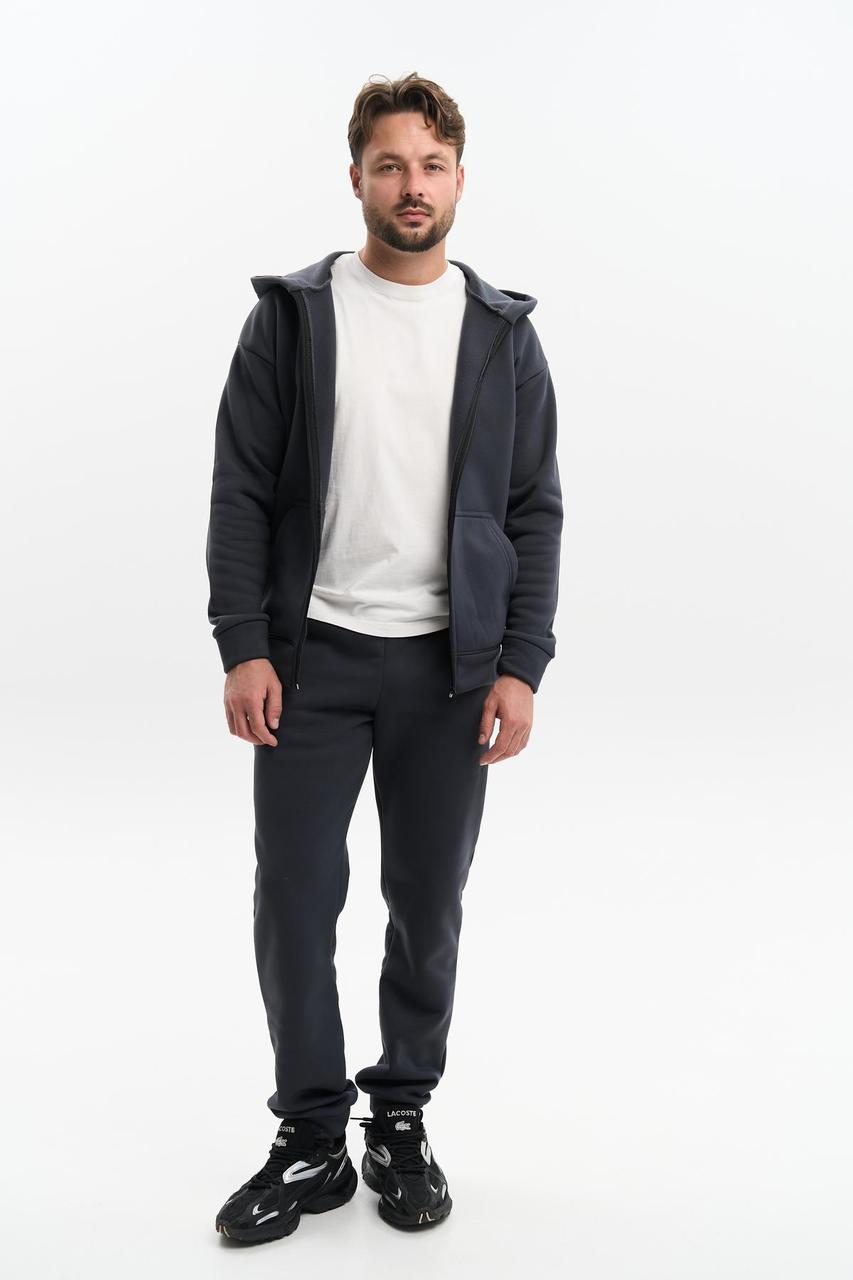 Зимовий чоловічий спортивний костюм теплий на флісі з тринитки на блискавці кофта та штани графіт - фото 1 - id-p2798139178
