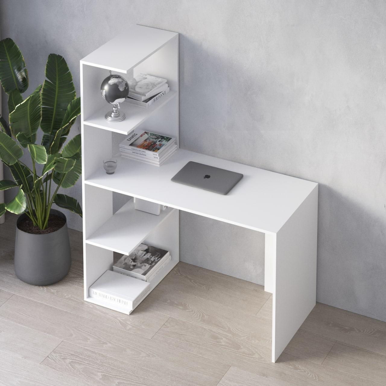 Стіл письмовий з 4 відкритими поличками з ДСП Сучасний робочий стіл для ноутбука Комп’ютерний стіл 120 см, фото 1