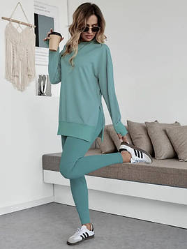 Жіночий утеплений костюм на кожен день: світшот і легінси Оливковий