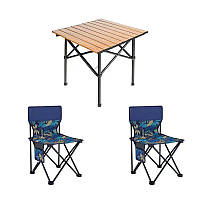 Стіл + 2 стільці (STD-02) (стіл складаний квадрат. коричневий, МЕТАЛ (Д530*Ш550*В500 мм), (стільці метал + тканина (40*40*35))арт [108]