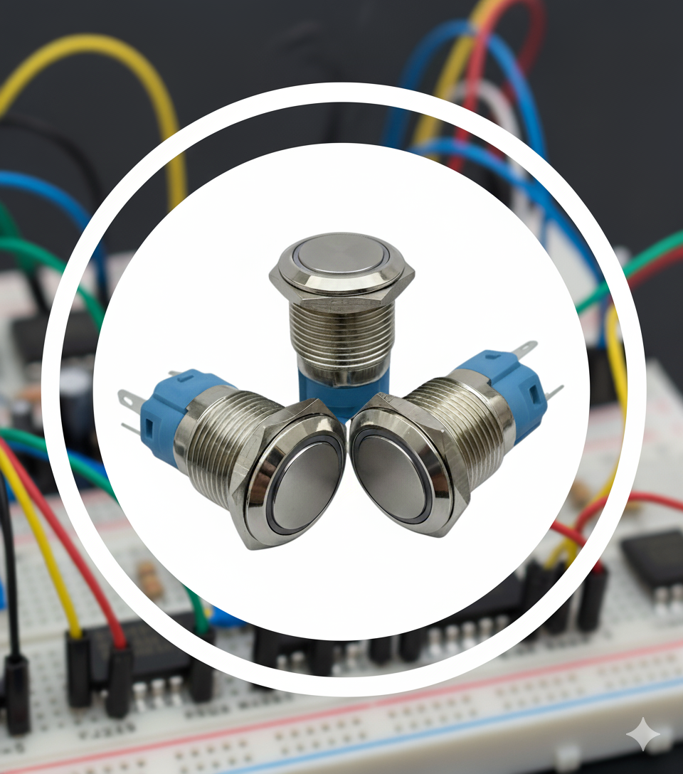 Кнопка 19 мм фіксується, 9-24 В, білий LED, 5pin, 19-P11Z-E, фото 1