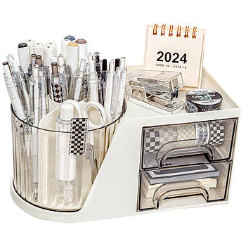 Настільний органайзер для канцелярії ART-0561, Білий / Підставка для ручок, що обертається / Підставка для канцелярії
