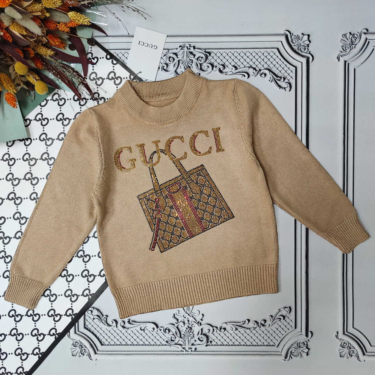 Джемпер для дівчинки з ангорою Гуччі, светр зі стразами