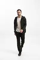 Чоловічий спортивний костюм однотонний на блискавці із двонитки кофта та штани весна-осінь хакі