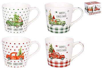 Кухоль порцелянова Merry Christmas в подарунковій упаковці, 4 дизайни, 400мл